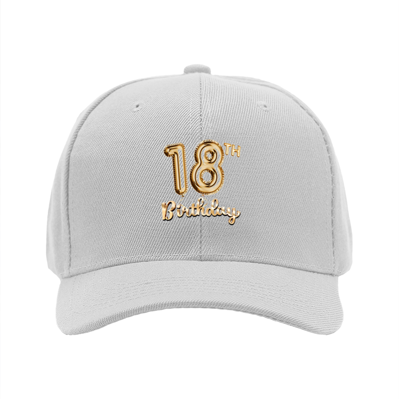 1pc New Baseball Cap with 18th Birthday Gold Balloon Print Unisex Adjustable Hat for Party Celebration Adults and Teens