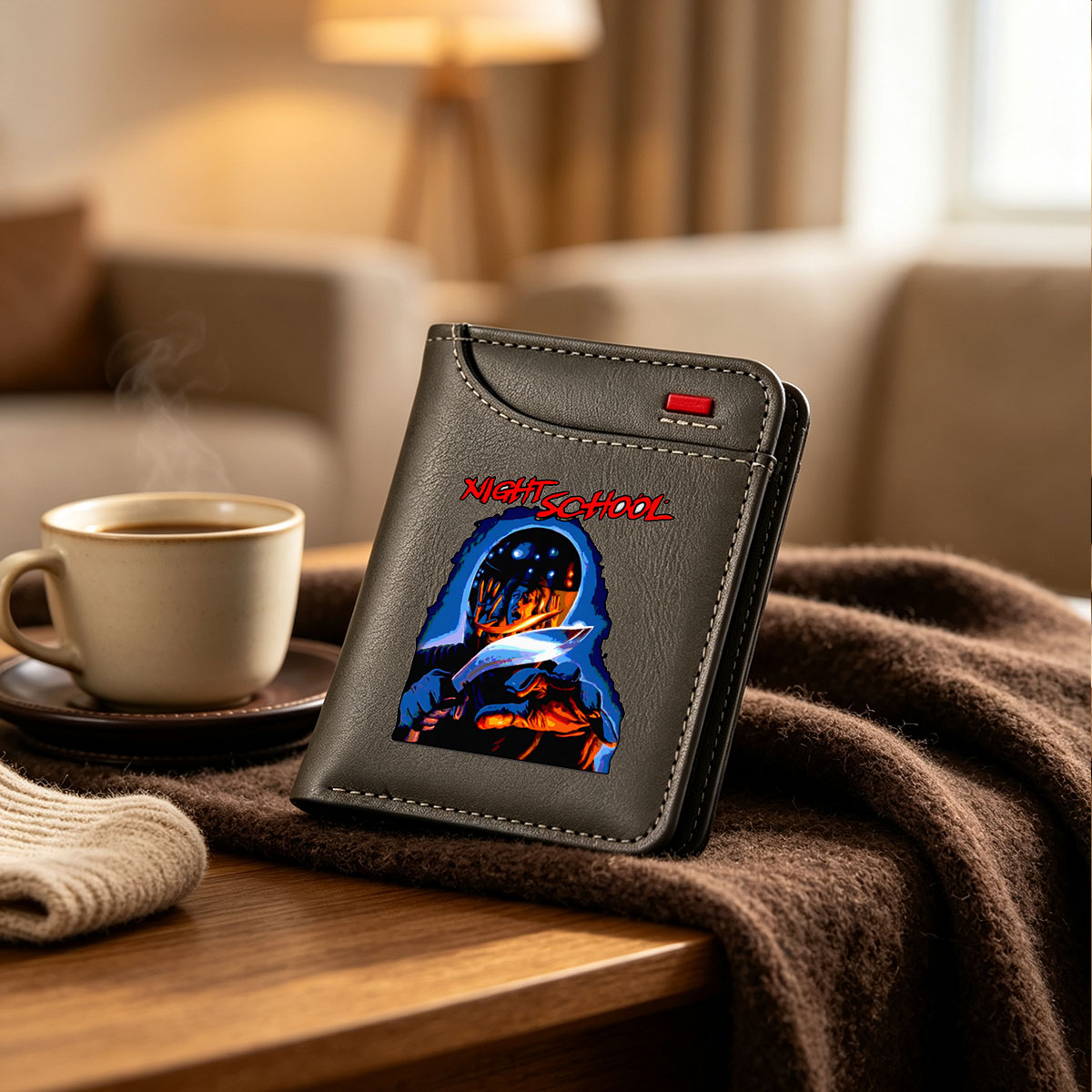 Night School: Hooded Figure with Knife and Distorted Face - Vertical Style Wallet