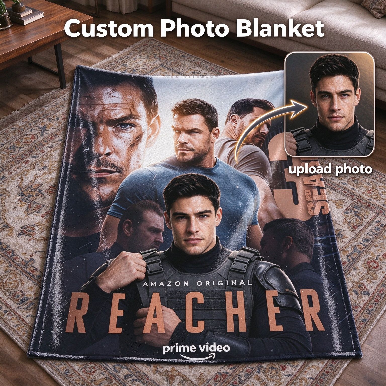 Custom Photo Flannel Fleece Blanket Ultra Soft Personalized Portrait Face Throw Anti Pilling Lightweight Warm Bed Sofa