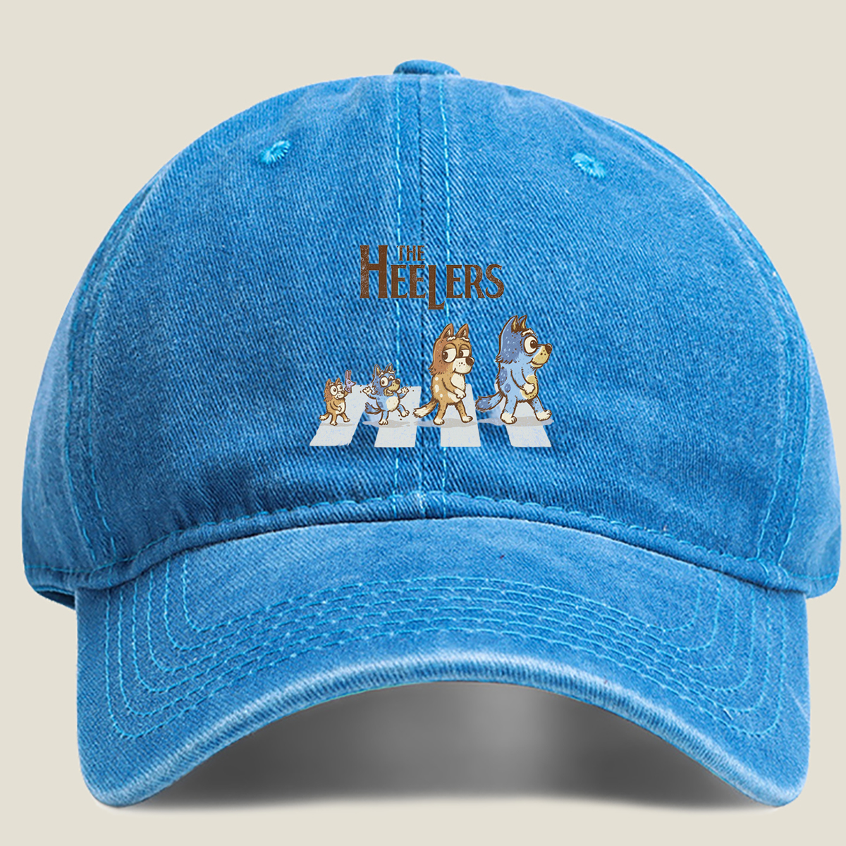 The Heelers: Bluey, Bingo, Bandit, and Mum Dog - Washed Denim - Baseball Cap