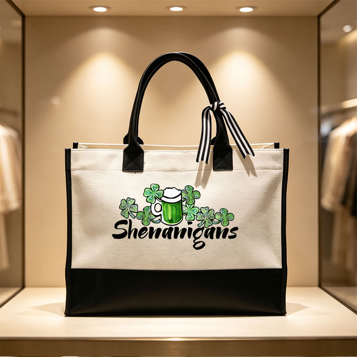 St. Patrick's Day Shenanigans with Green Beer and Shamrocks - Canvas patchwork gift tote bag