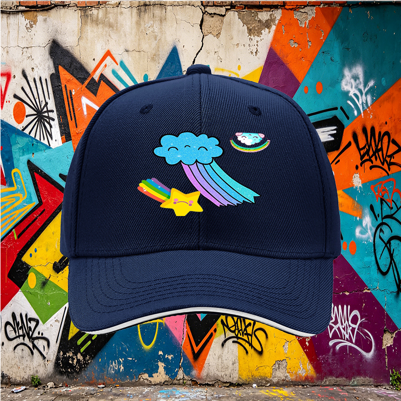 Unisex Classic Sandwich Hat with Rainbow Star and Cloud Print - Perfect for Casual Outings, Outdoor Activities, and Everyday Wear - Ideal for Adults and Teens Seeking Fun, Colorful Headwear