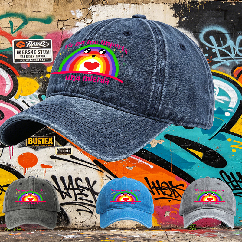 Unisex Classic Washed Cap with Rainbow Face and 