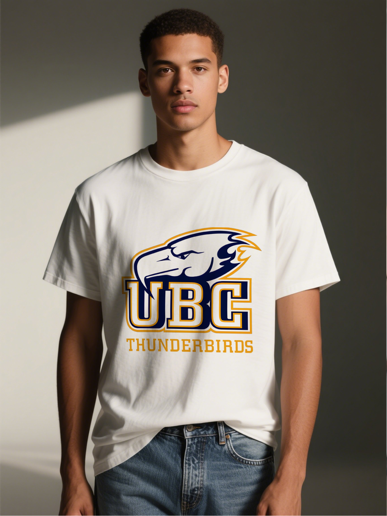 Men's UBC Thunderbirds Logo Print T-Shirt Casual Round Neck Lightweight Breathable Summer Short Sleeve Tee for College Fans and Outdoor Activities