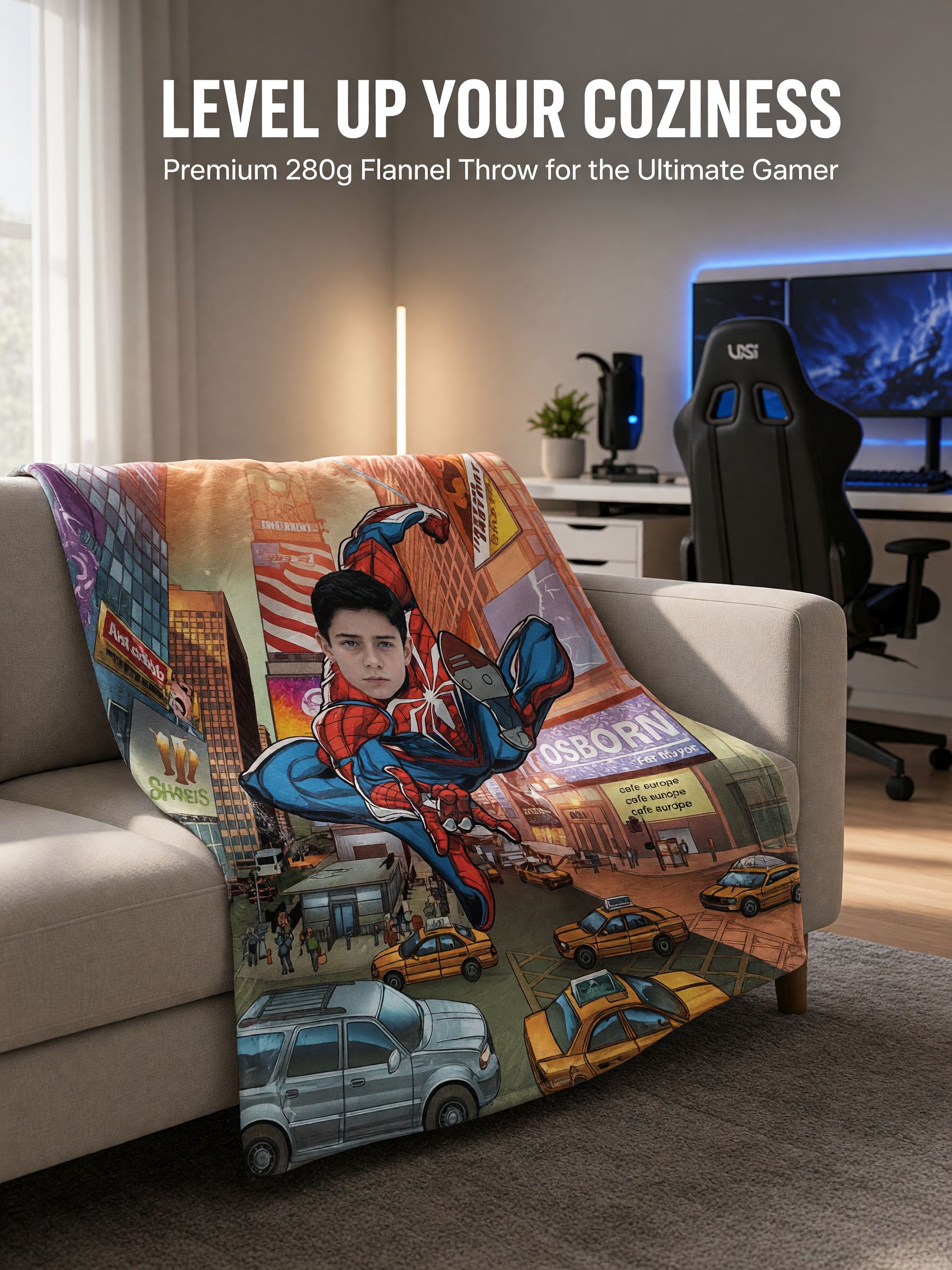 Custom Face Photo Blanket Superhero Comic Art Flannel Throw Ultra Soft Plush Bed Cover Ideal Personalized Family Gift