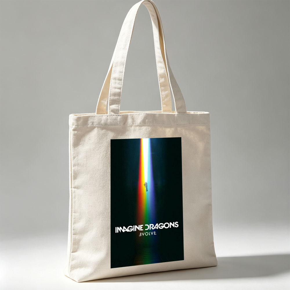 Imagine Dragons Evolve Album Cover with Rainbow Light Beam and Floating Figure - Canvas tote bags