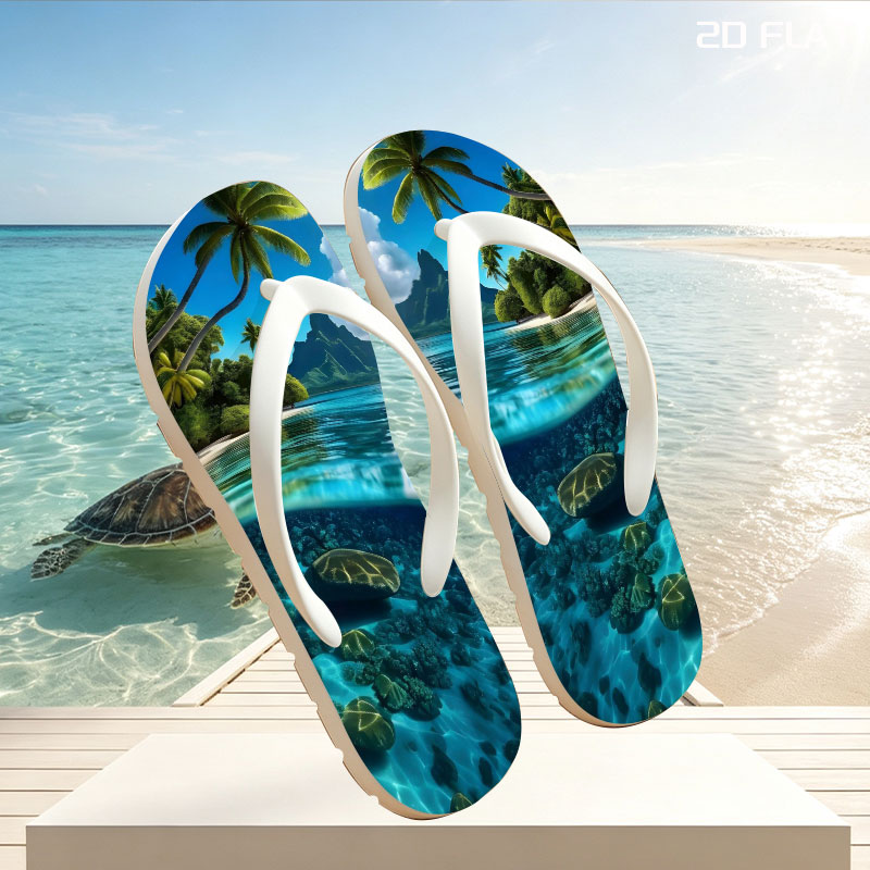 Tropical Paradise with Clear Waters and Coral Reef -  flip-flops