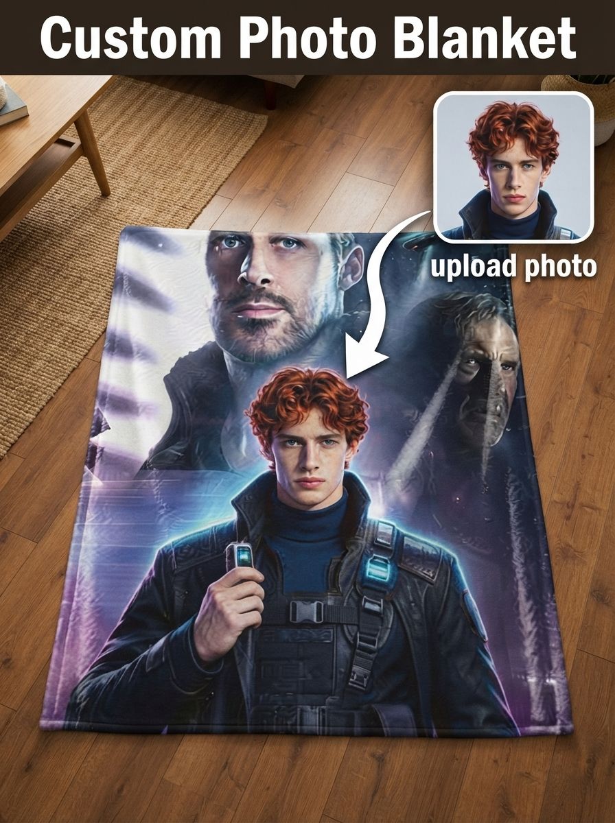 Custom Photo Flannel Fleece Throw Blanket Personalized Face Portrait Bed Couch Cozy Wrap Keepsake Gift