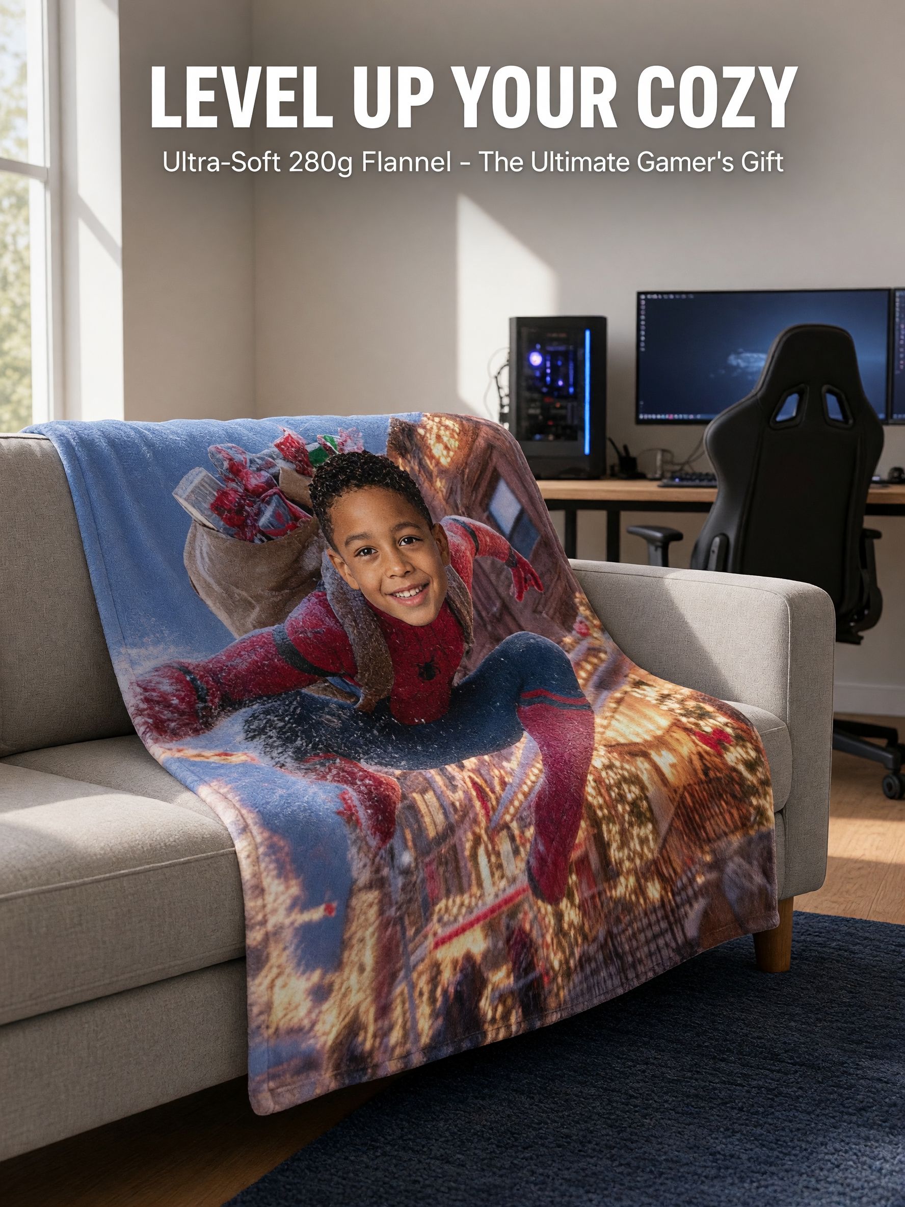 Custom Photo Face Blanket Personalized Superhero Flannel Throw Lightweight Cozy Fleece Bed Sofa Blanket for Kids
