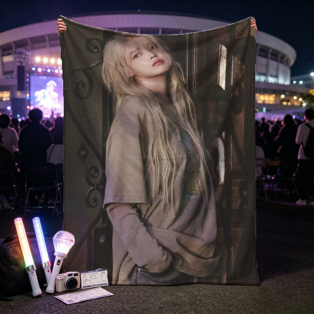 IVE Yujin in a Moody Urban Scene Wearing a Beige Oversized Sweater and Jeans - Blankets