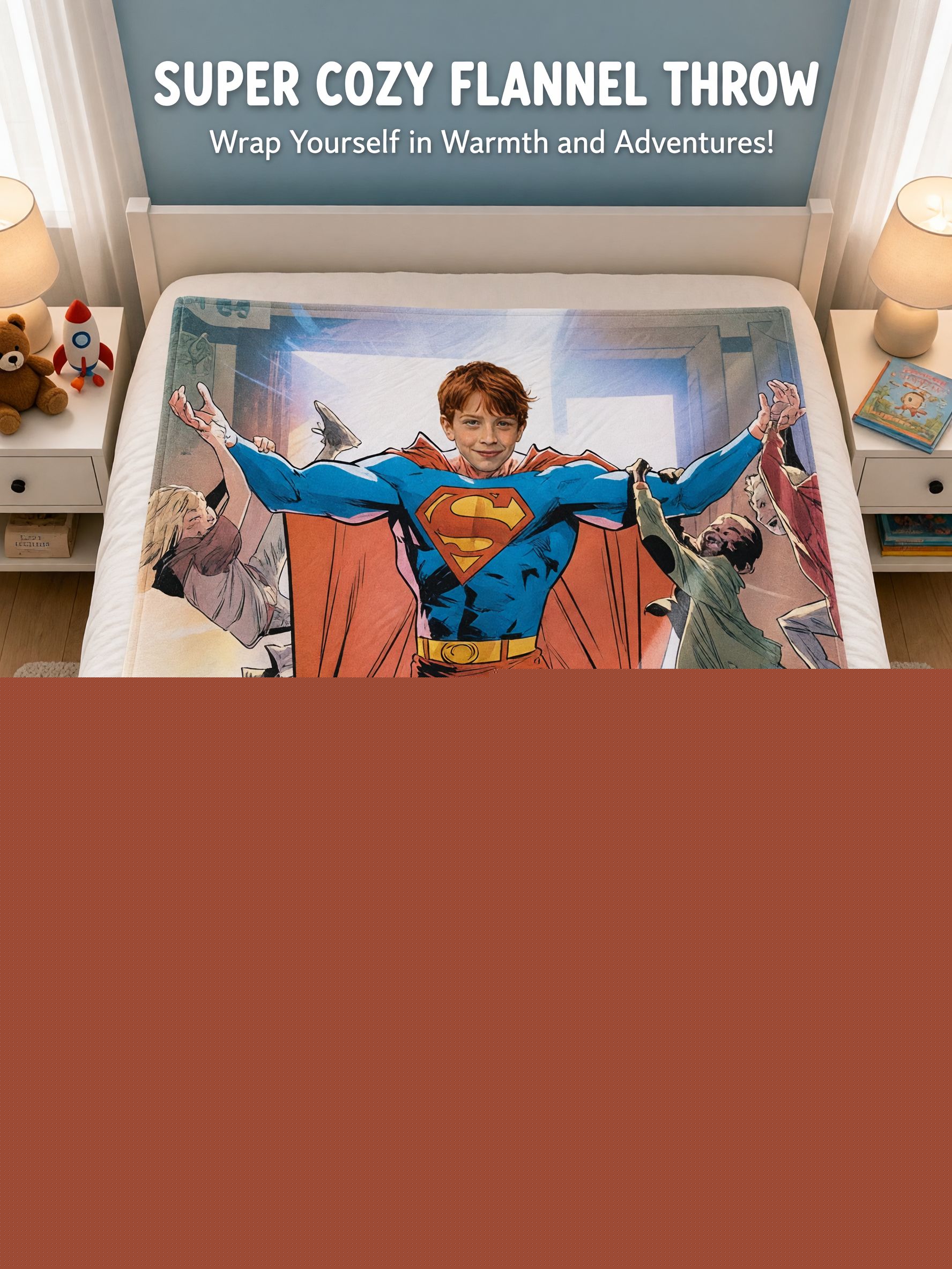 Custom Photo Face Superhero Blanket Soft Velvet Flannel Throw Personalized Comic Keepsake Gift for Kids and Adults