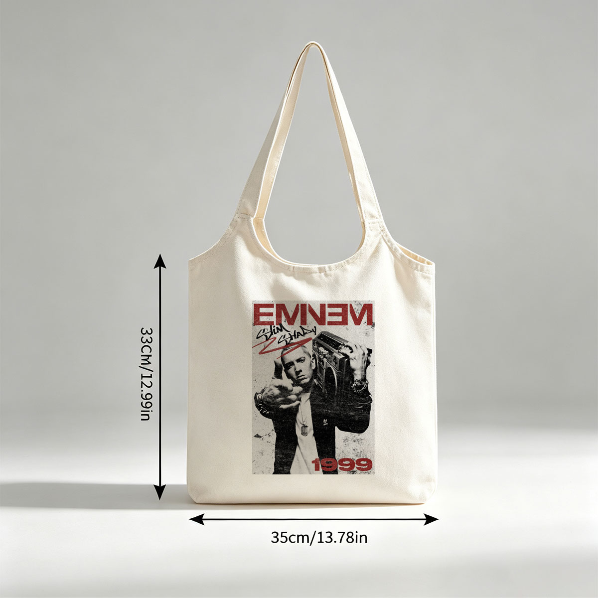 Eminem Holding Boombox Pointing at Camera 1999 Album Cover Art - Canvas shoulder bags/