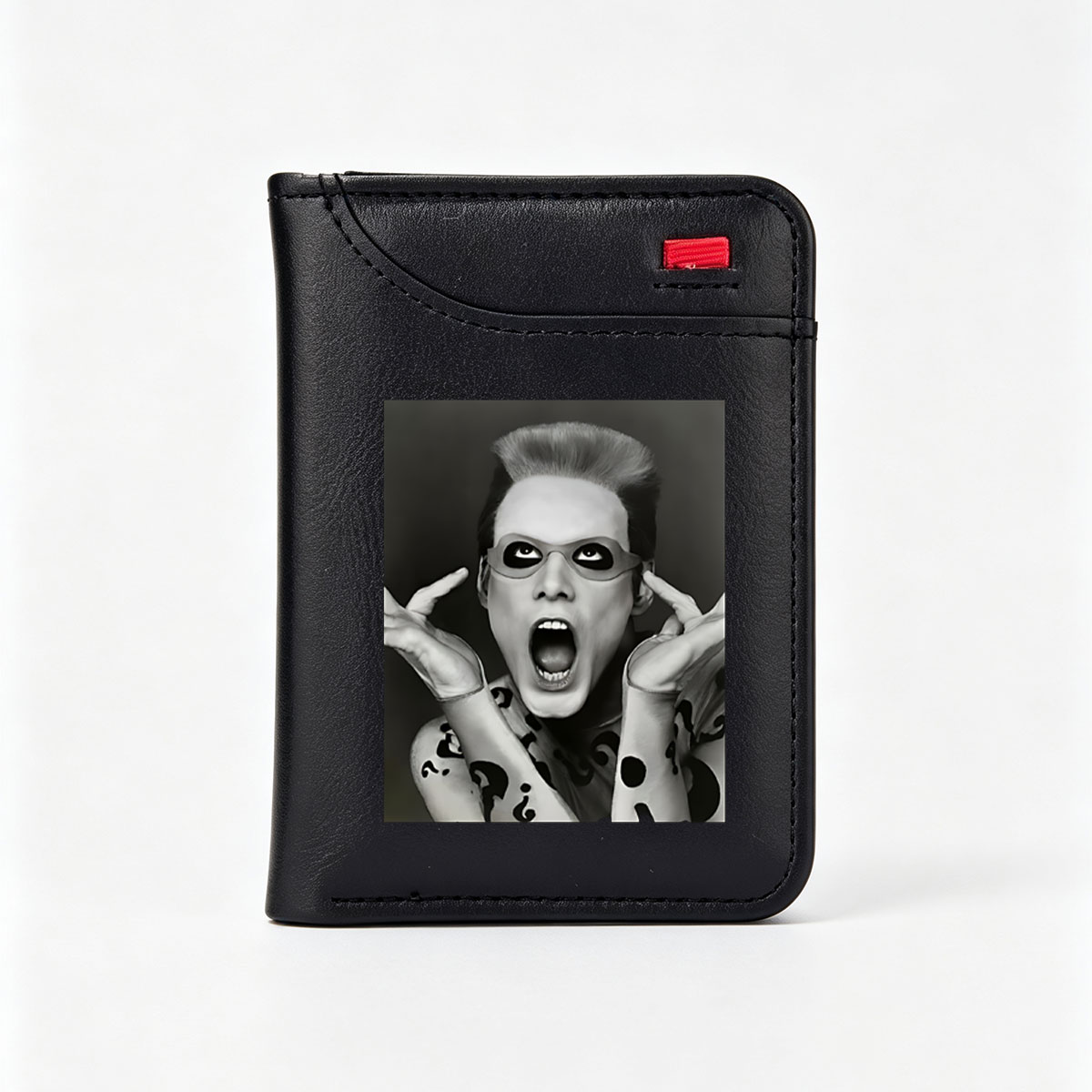 Riddler from Batman, wearing mask and question mark suit, making dramatic gesture - Vertical Style Wallet