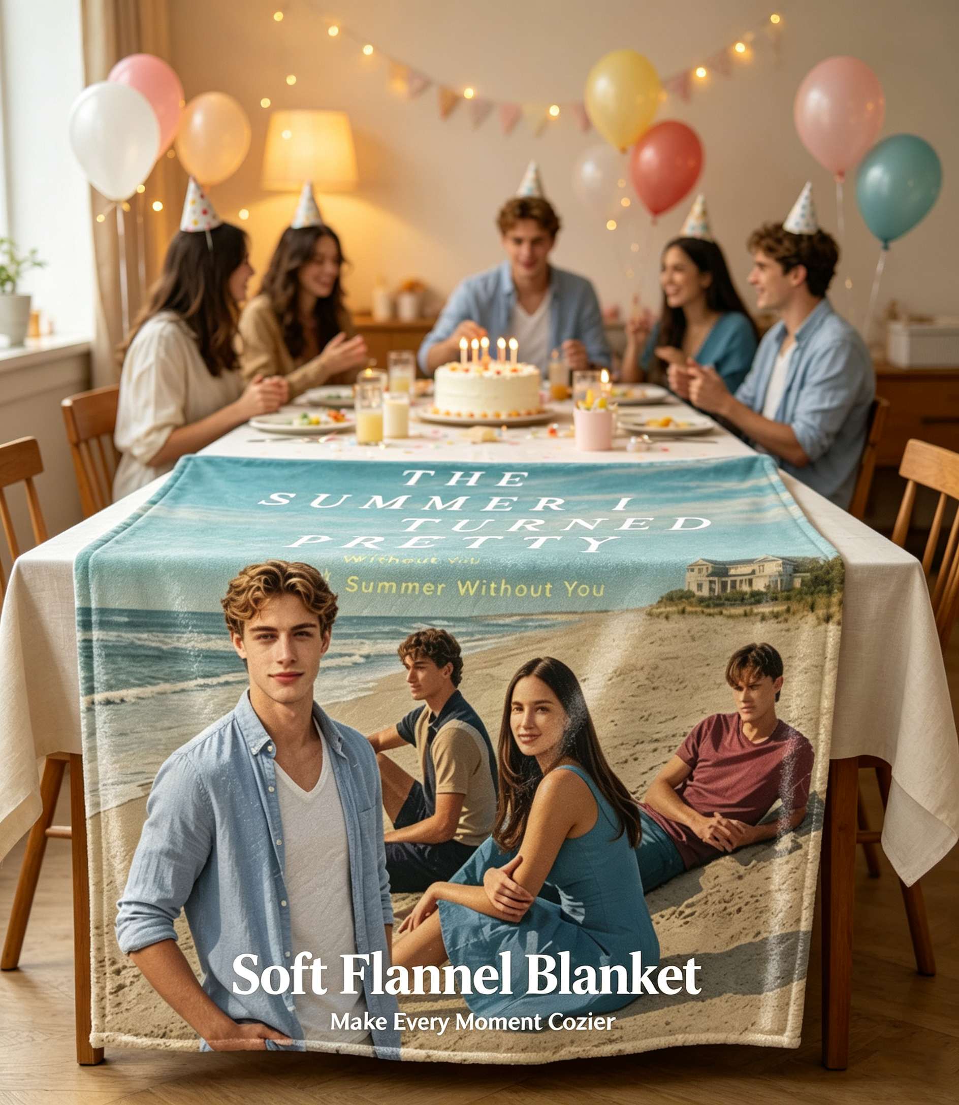 Custom Face Blanket The Summer I Turned Pretty Flannel Blanket Beach Scene Gift for Fans of Summer Romance TV Series Giveaway