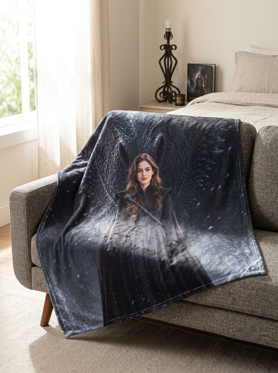 Custom Portrait Flannel Blanket, Fantasy Dragon Theme Ultra Soft Throw, Ideal Personalized Gift for Sofa and Bed