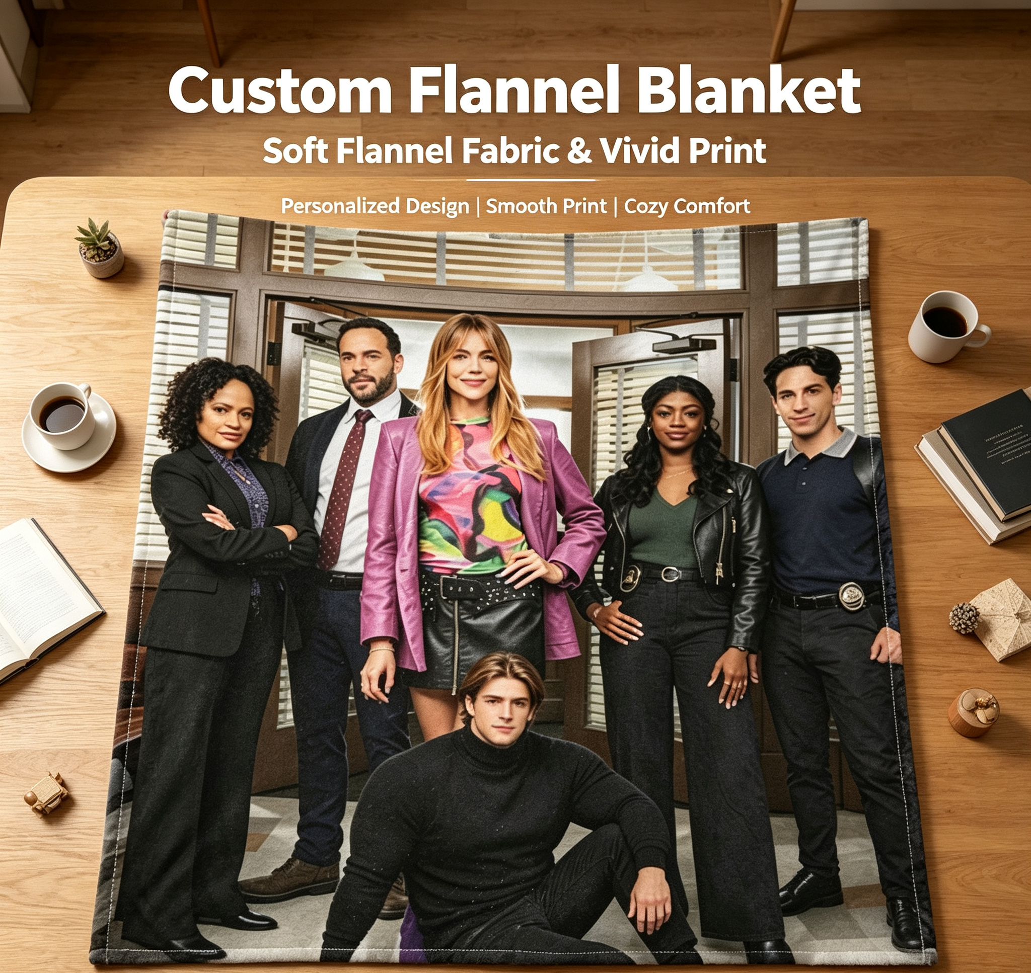 Custom Face Blanket - Brooklyn Nine-Nine Cast Portrait Flannel Blanket for Cozy Living Room or Bedroom Decor, Perfect Gift or Giveaway for Fans