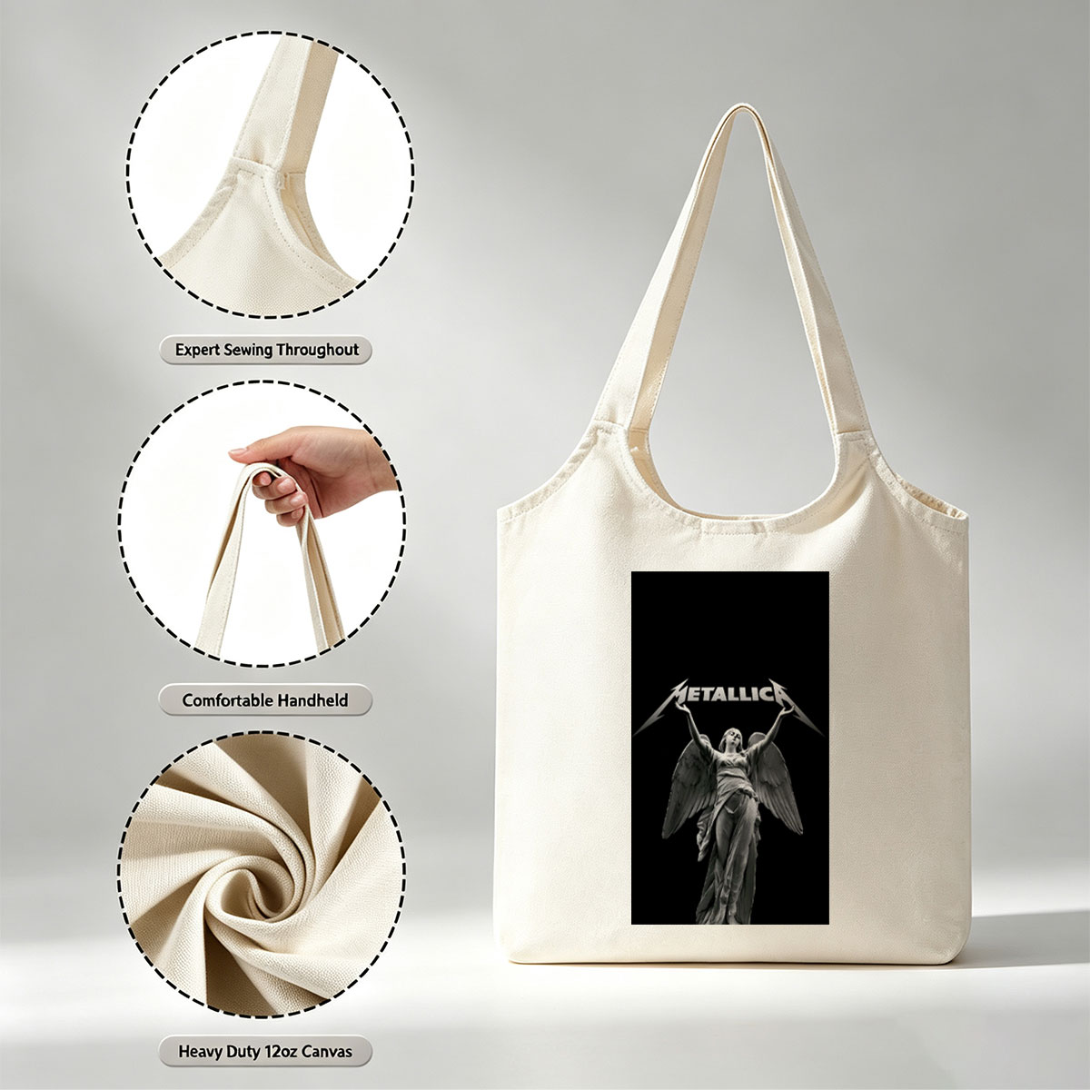 Metallica Angel Statue Black and White Artwork - Canvas shoulder bags/