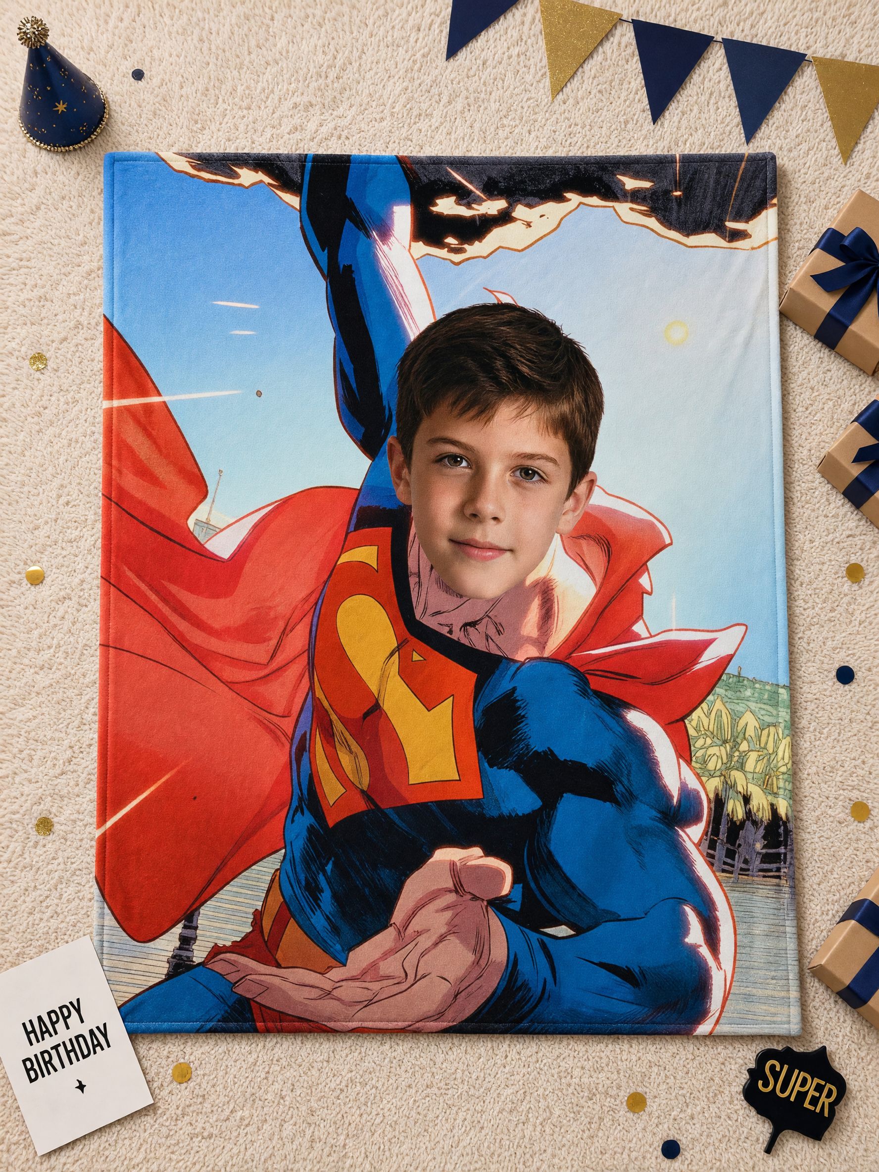 Custom Face Superhero Blanket Personalized Photo Soft Flannel Throw Cozy Bed Sofa Wrap Ideal Keepsake Gift