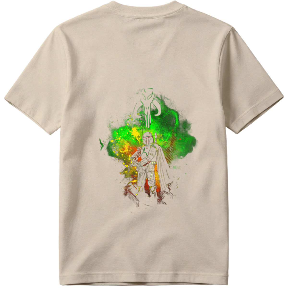 Mandalorian Warrior with Boba Fett Helmet and Green Energy Background - Tee