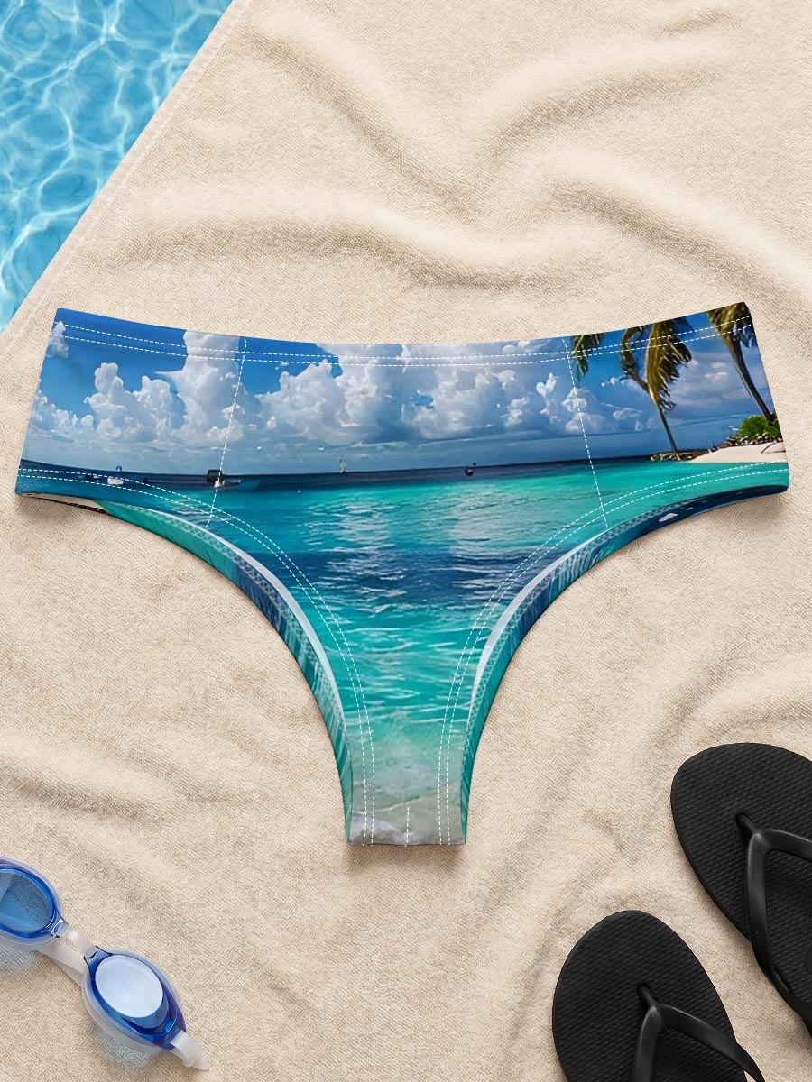 Crystal Clear Waters and Palm Trees Under a Blue Sky -  Men's swim trunks
