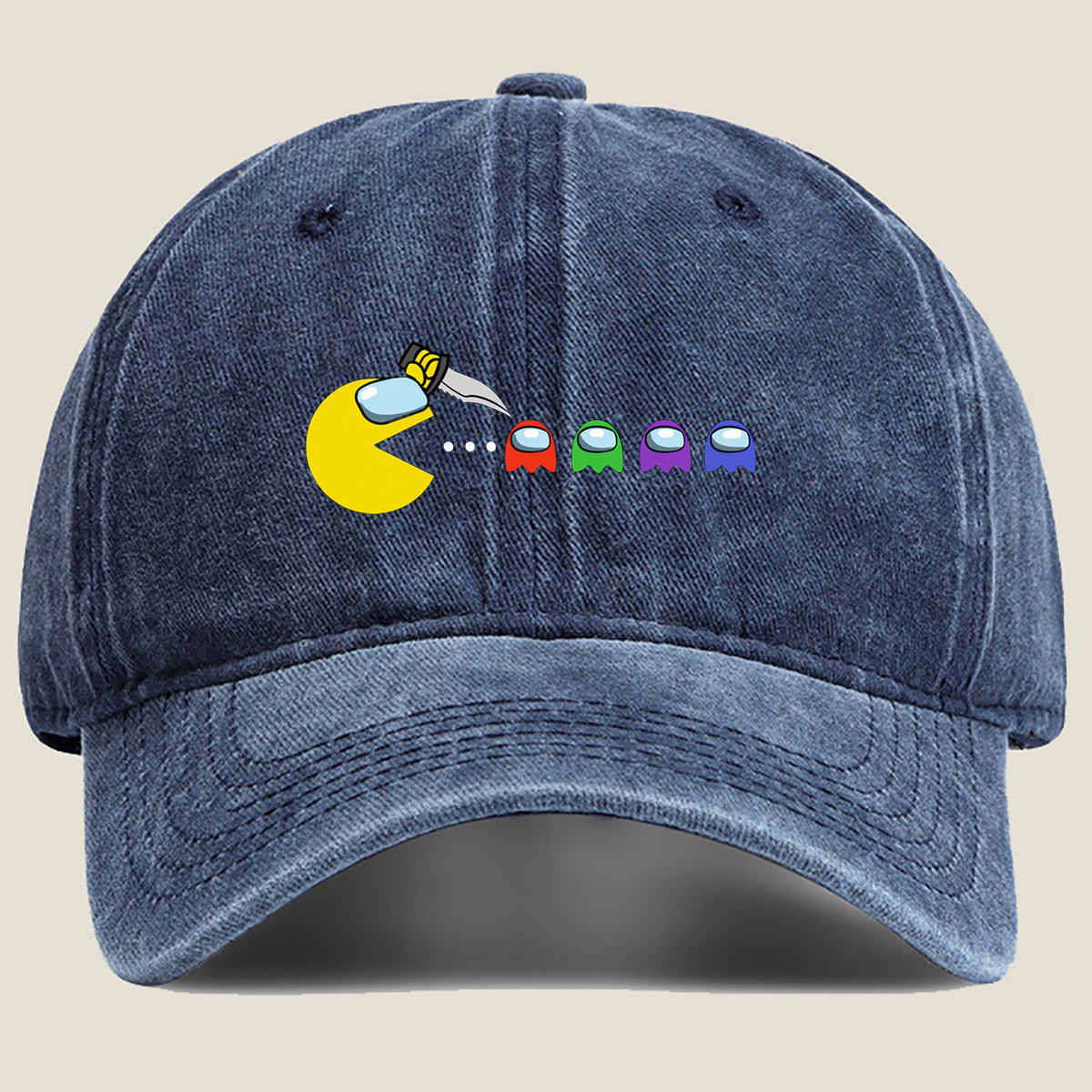 Pac-Man Meets Among Us Characters - Washed Denim - Baseball Cap