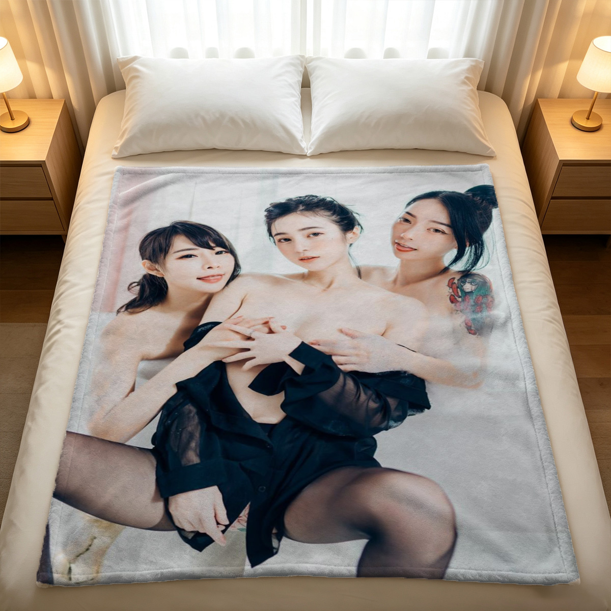 Pink Lingerie Seduction on the Couch - Blanket