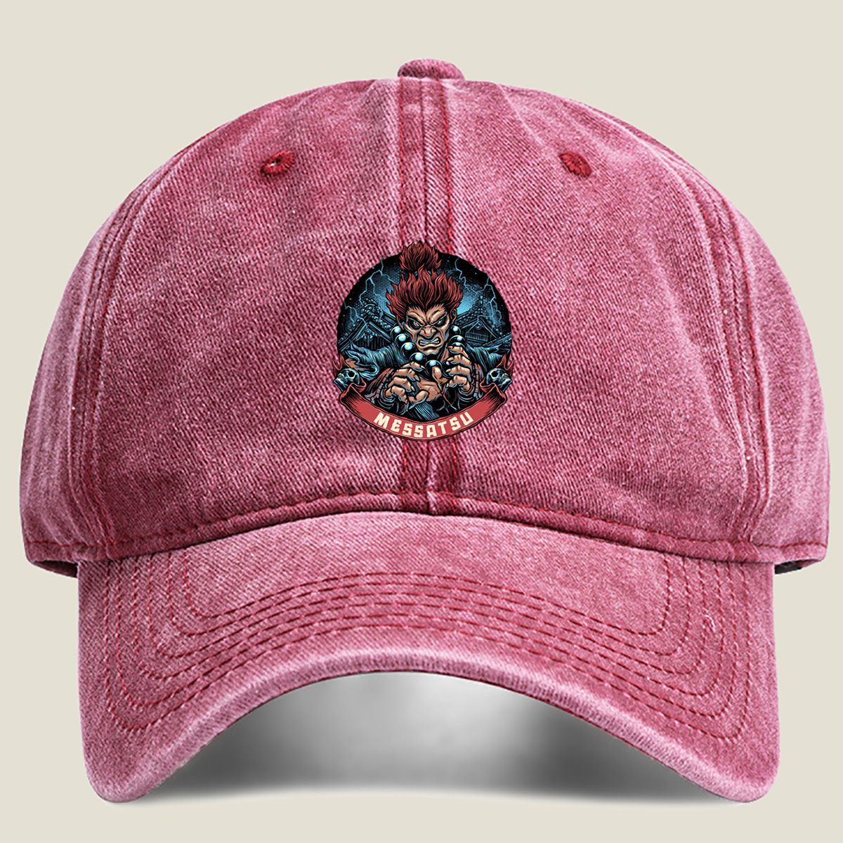 Messatsu: Red-Haired Warrior with Claws - Washed Denim - Baseball Cap