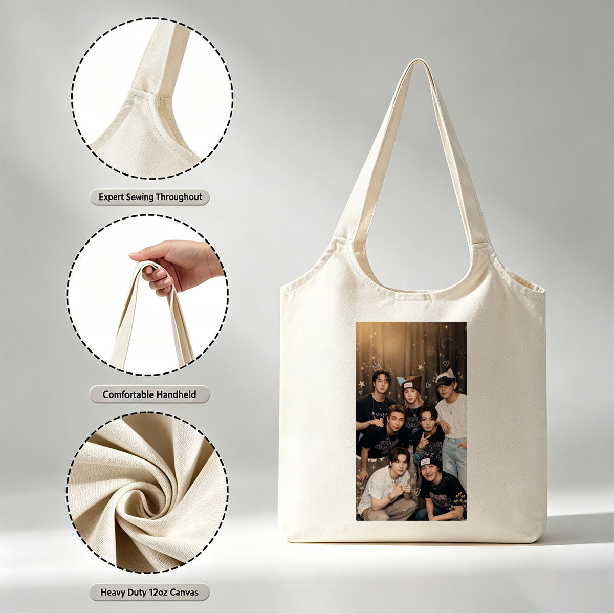 SEVENTEEN Group Photo with Festive Accessories and Sparkling Background - Canvas shoulder bags/