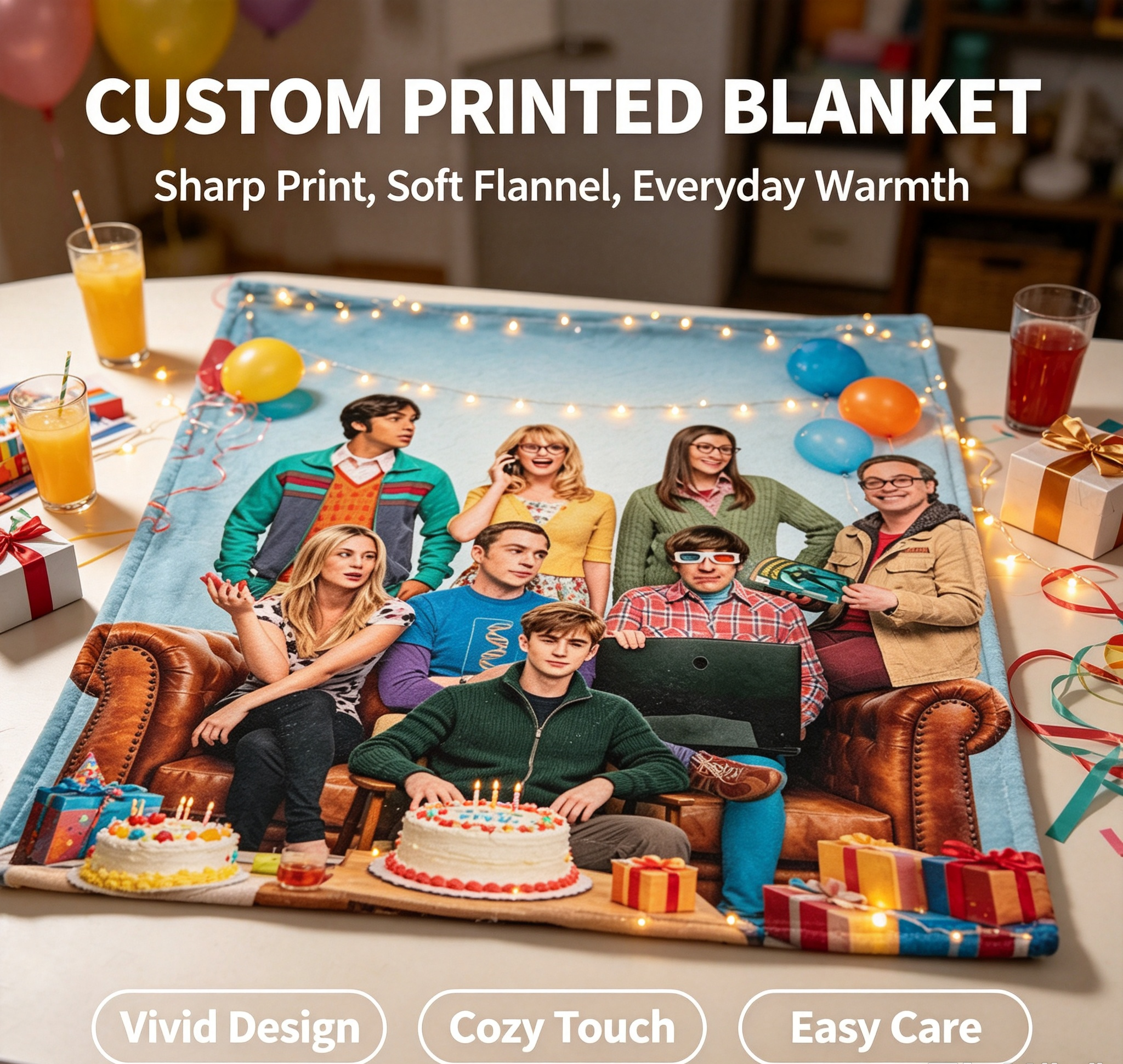 Custom Face Blanket The Big Bang Theory Characters Flannel Blanket Cozy Living Room Gift for Fans and TV Show Lovers