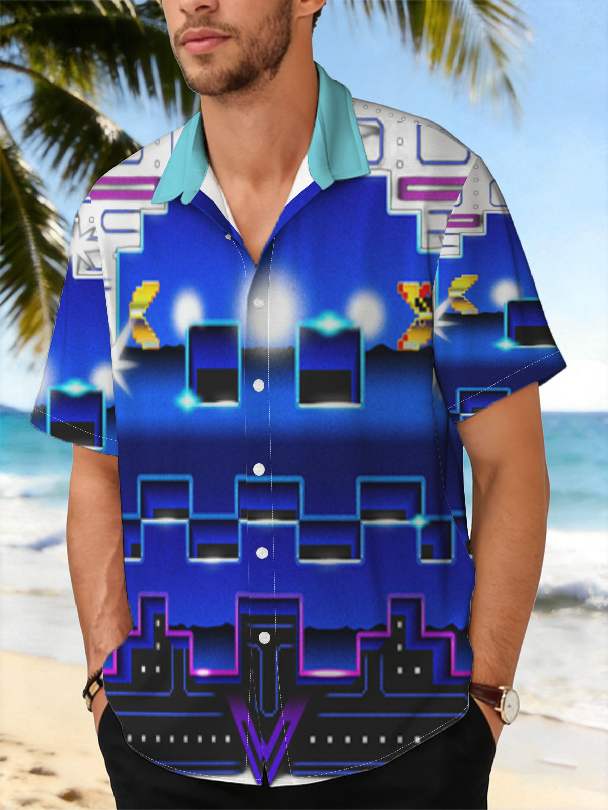 Pac-Man and Ghost in Neon Pixel Maze Adventure -  Shirt