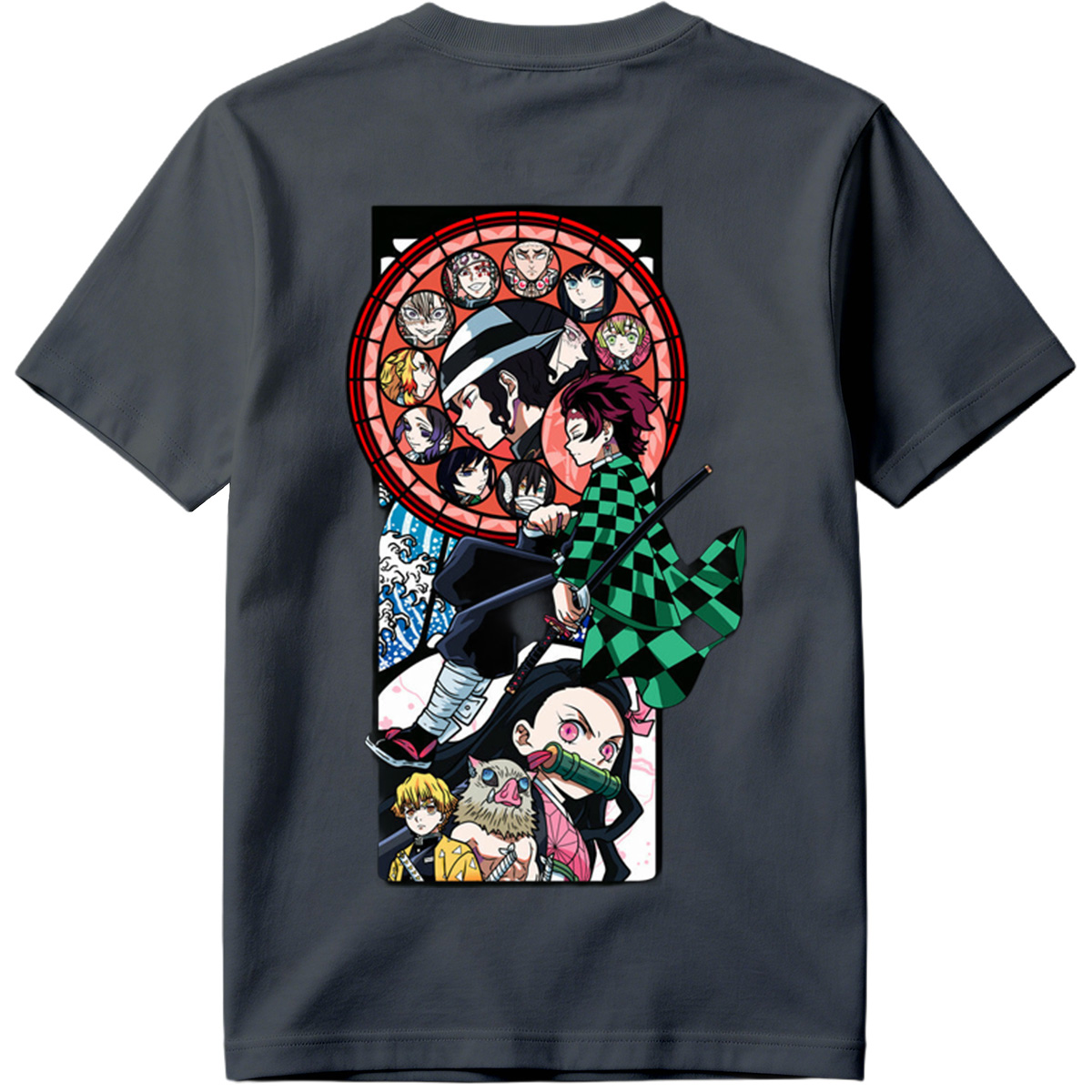 Demon Slayer: Kimetsu no Yaiba - Tanjiro, Zenitsu, Inosuke, and Hashira Characters in Stained Glass Art Style - Tee