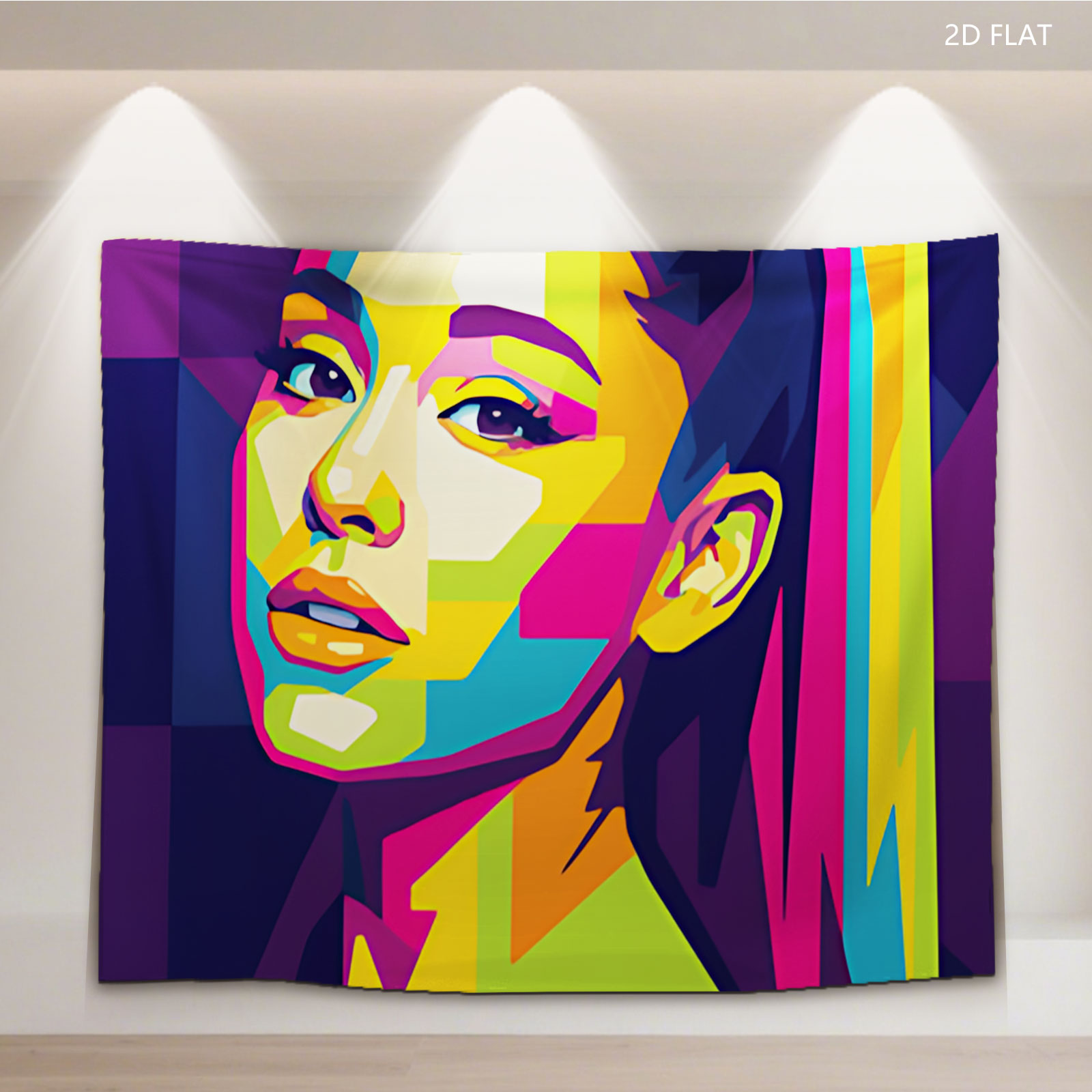 Colorful Pop Art Portrait of a Woman with Vibrant Hair and Geometric Patterns - Tapestry