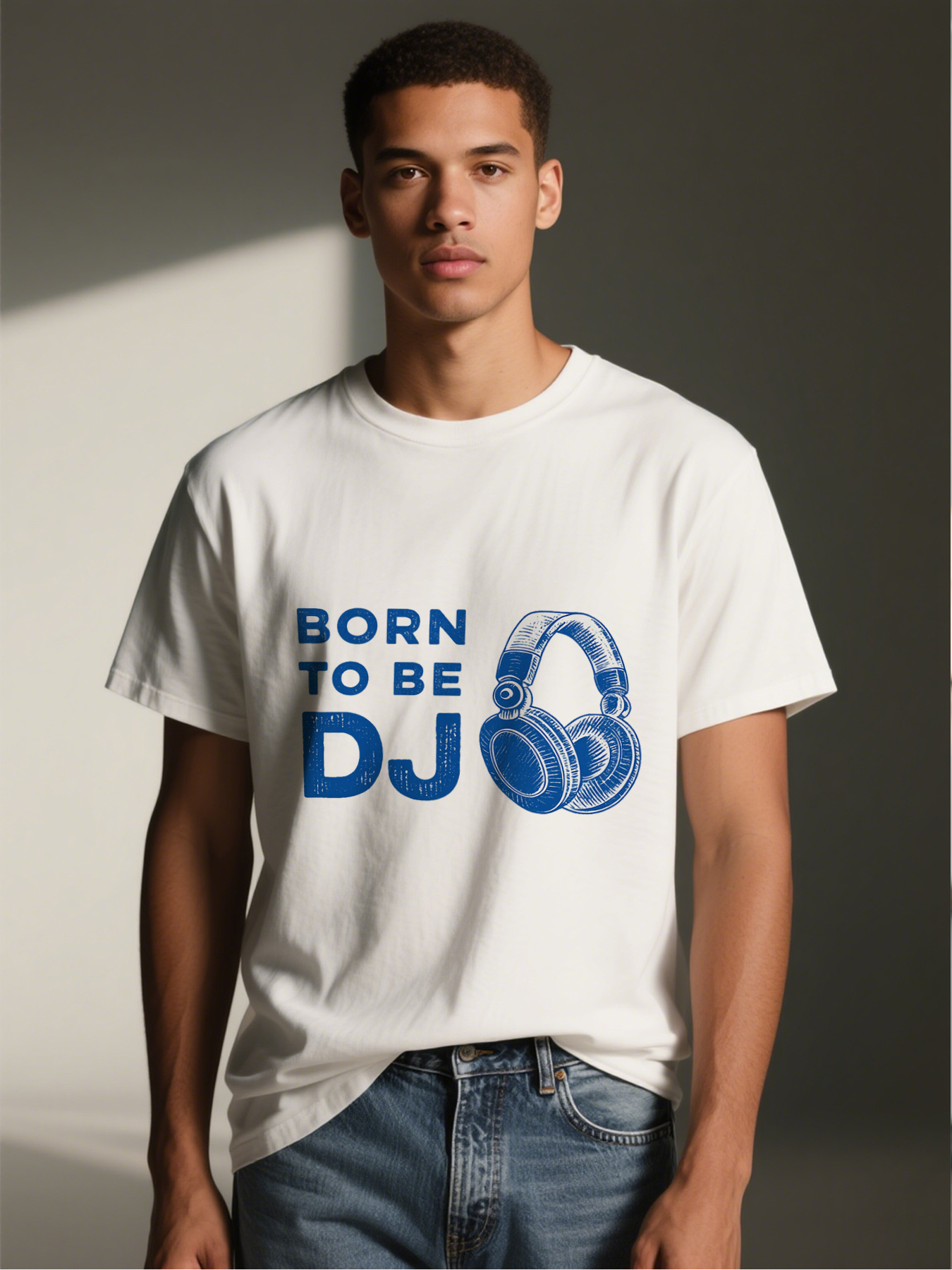 Men's Printed T-Shirt Born to Be DJ Headphones Graphic Casual Round Neck Summer Lightweight Breathable Short Sleeve Tee for Music Lovers and DJs