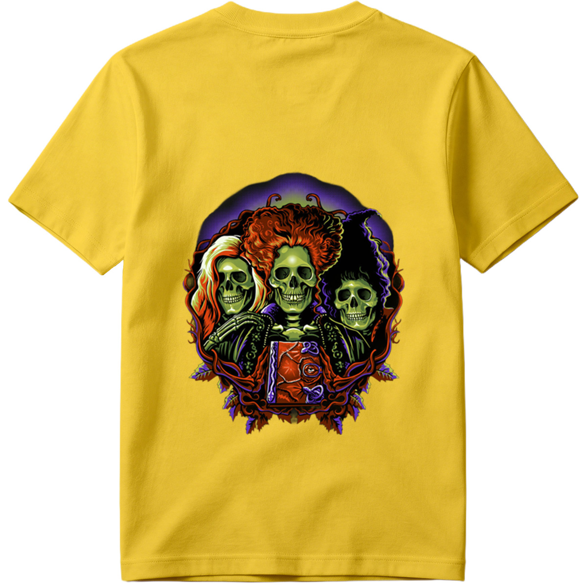 Three Skulls with Vibrant Hair and Ornate Design - Tee