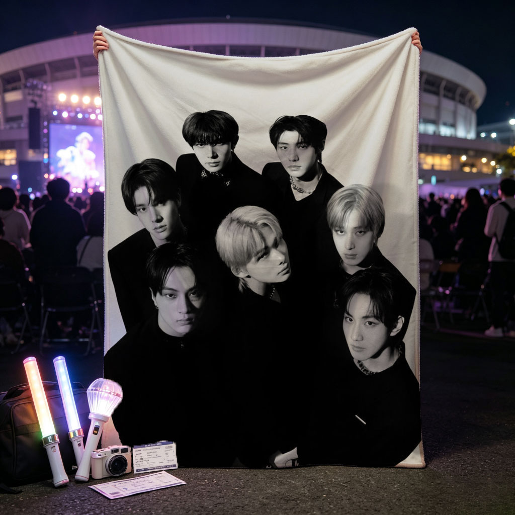 NCT Dream Group Photo in Black and White Studio Portrait - Blankets