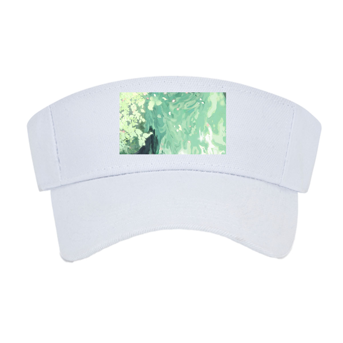 A woman floats gracefully in emerald waters, surrounded by blooming flowers and gentle ripples. -  Visor cap