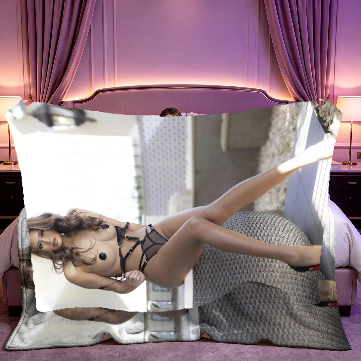 Nana Eikura in white sleeveless top, sitting by the window with bare legs. - Blanket
