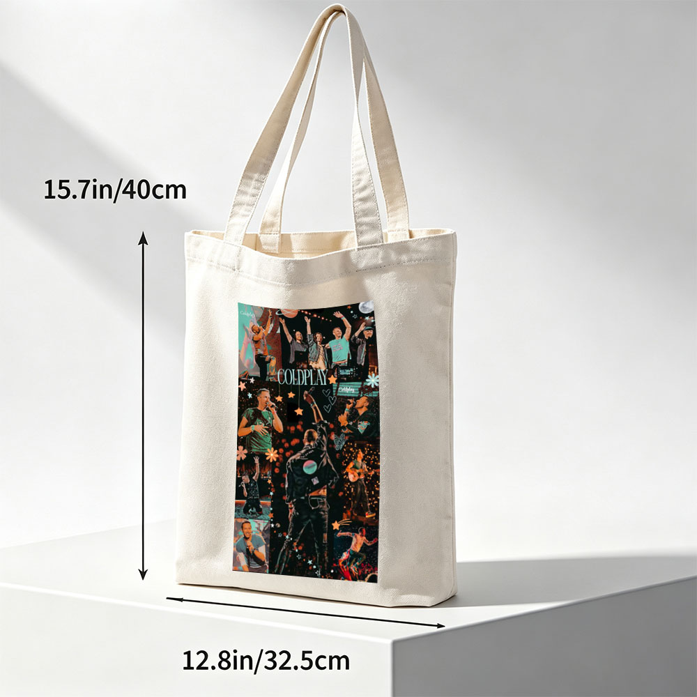 Coldplay Live Performance Collage Featuring Dynamic Concert Moments and Band Members on Stage - Canvas tote bags