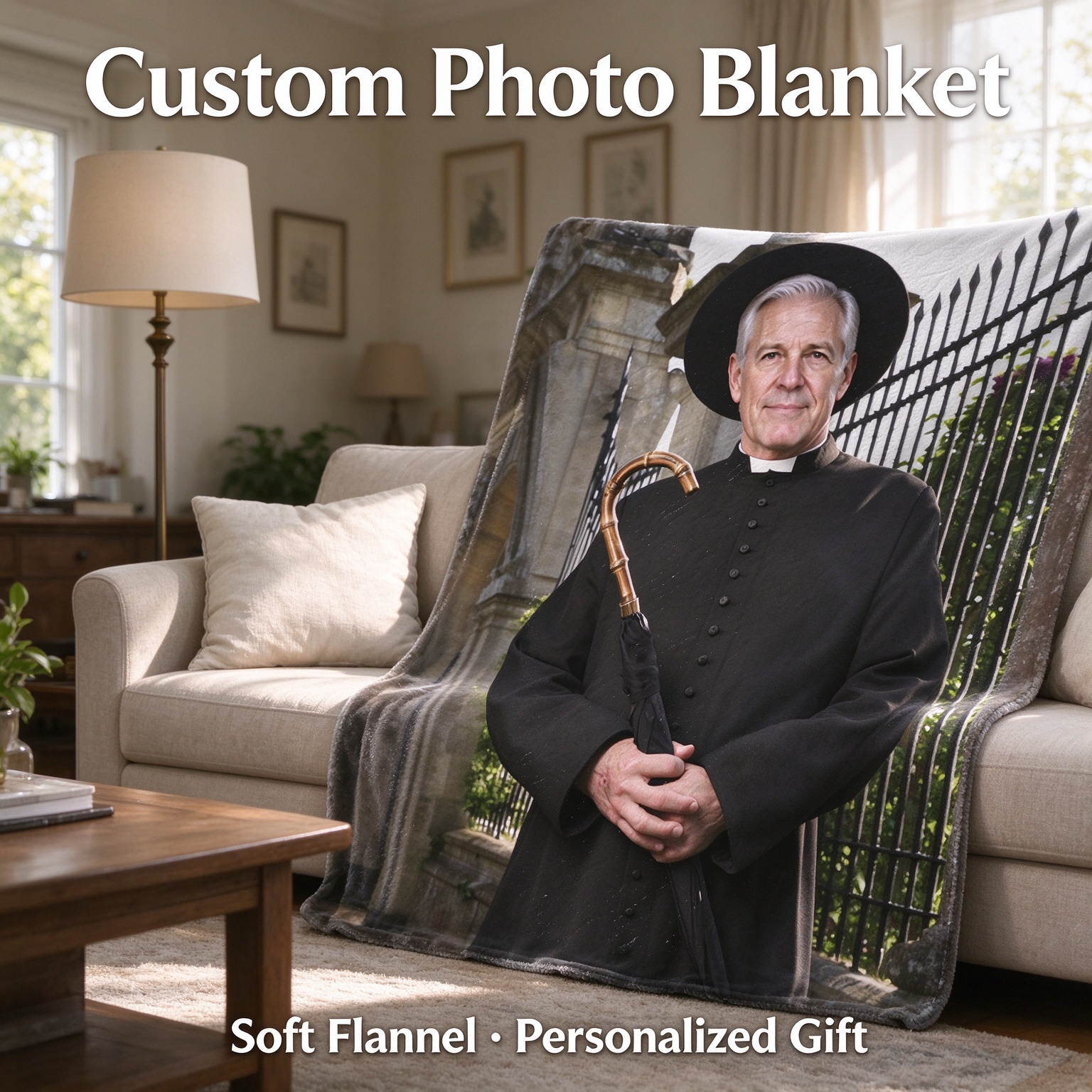Custom Face Photo Blanket Personalized Flannel Throw Ultra Soft Velvet Fleece Portrait Keepsake Ideal Gift for Family