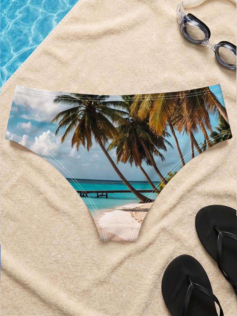 Tropical Beach with Palm Trees and Crystal Clear Water -  Men's swim trunks