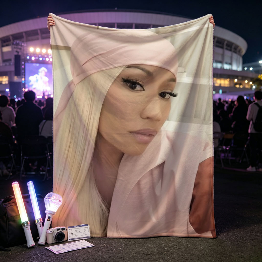 Cardi B in Pink Headwrap and Matching Outfit, Stylish and Elegant Portrait - Blankets