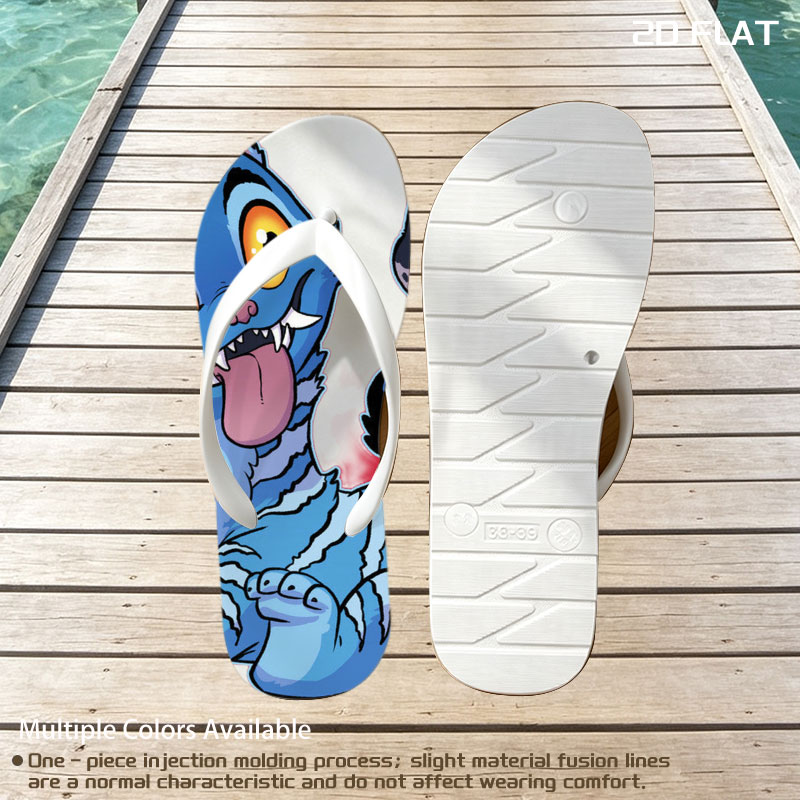 Blue Cat with Cactus and Bird on Head -  flip-flops