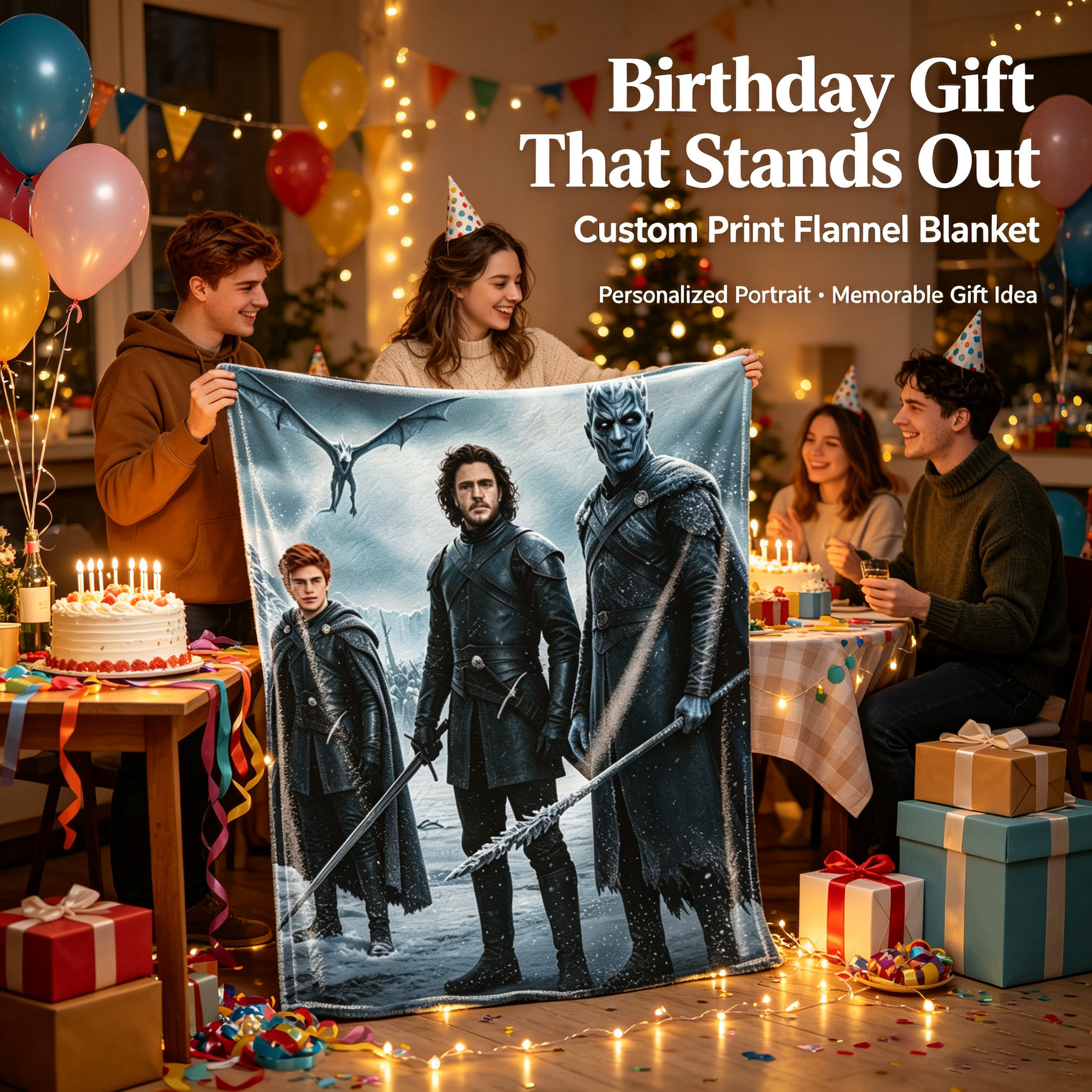 Custom Face Blanket Game of Thrones Characters Flannel Blanket for Couch, Bed, or Travel Perfect Gift for Fans and Collectors