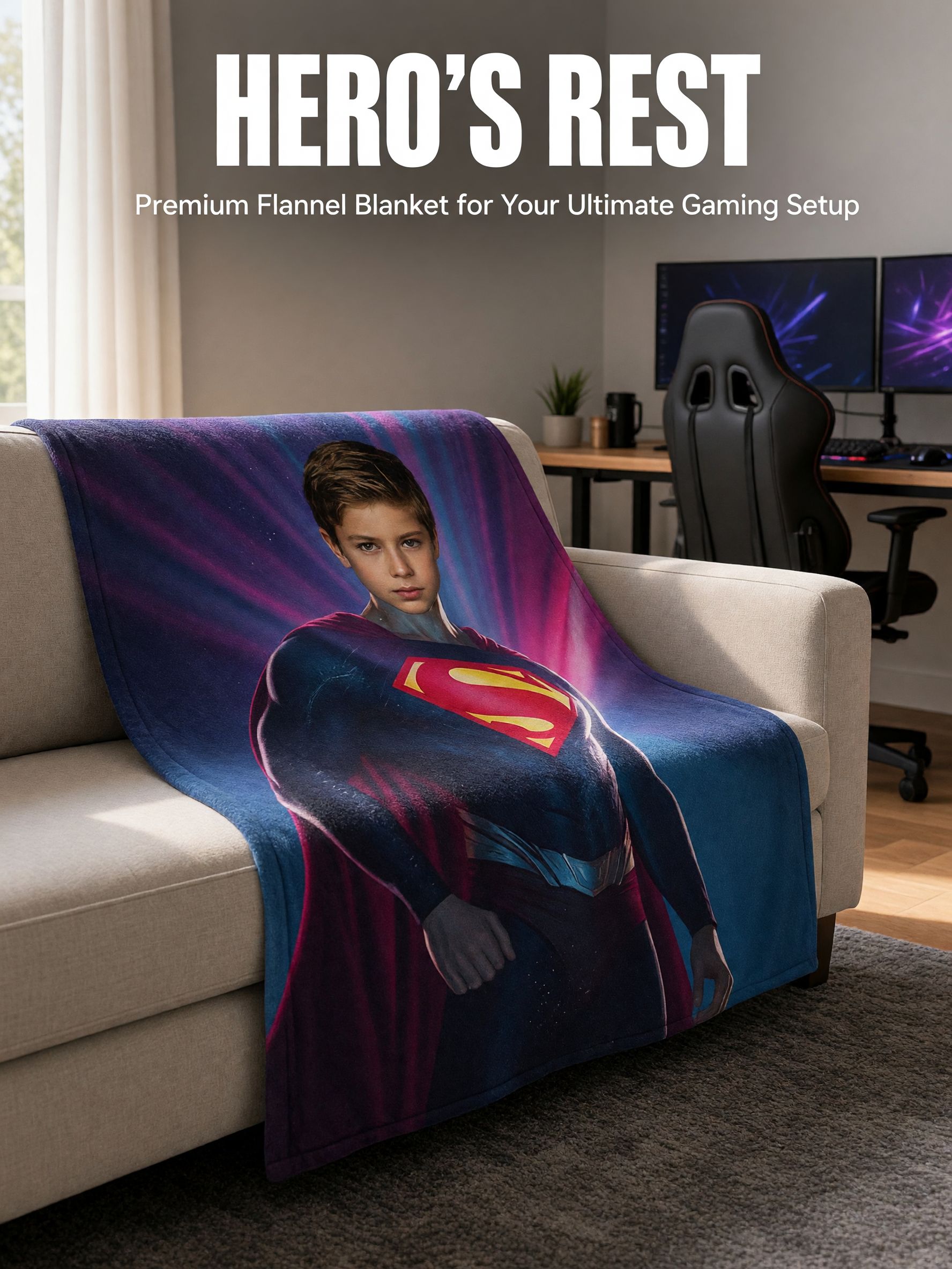 Custom Face Photo Blanket Personalized Superhero Flannel Throw, Ultra Soft Cozy Keepsake Bed Couch Blanket Gift