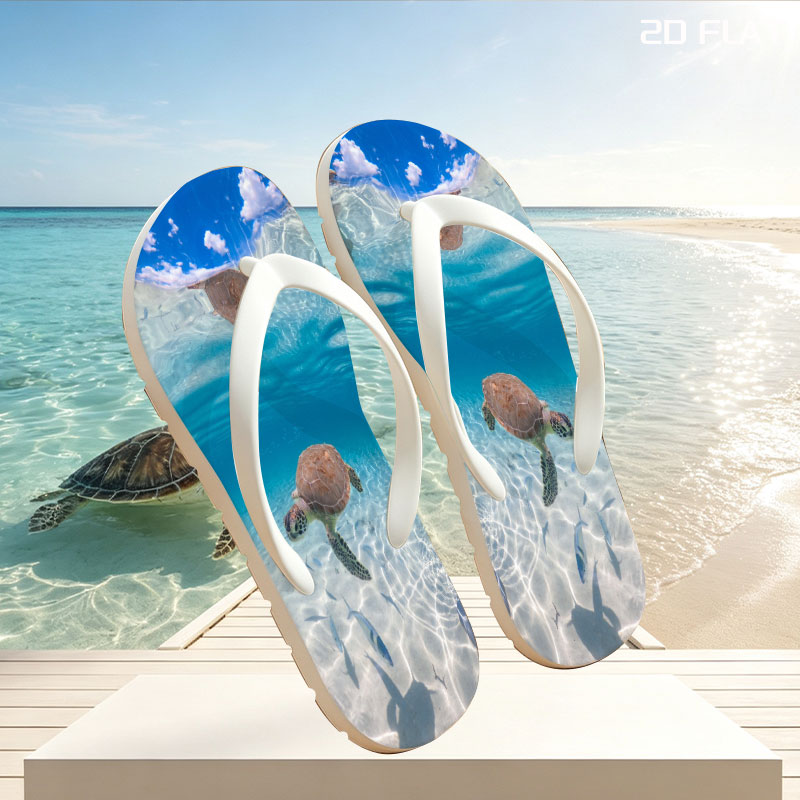 Sea turtle swims gracefully in clear blue water with fish below, sunlight filtering through the surface. -  flip-flops