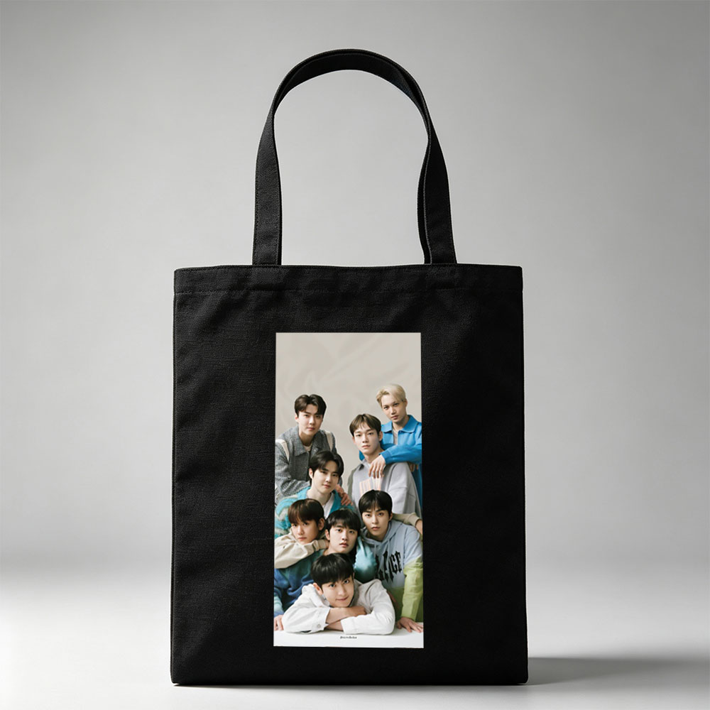SEVENTEEN Group Photo - Members Posed Together in Casual Outfits on a Neutral Background - Canvas tote bags