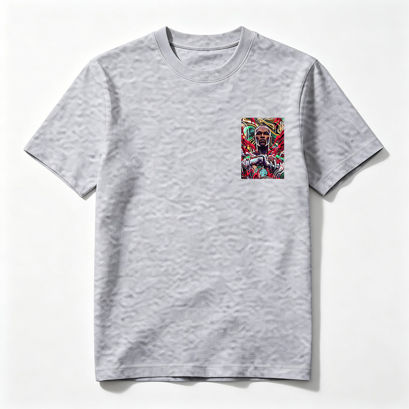 Abstract Portrait of a Futuristic Warrior with Vibrant, Dynamic Background - Tee