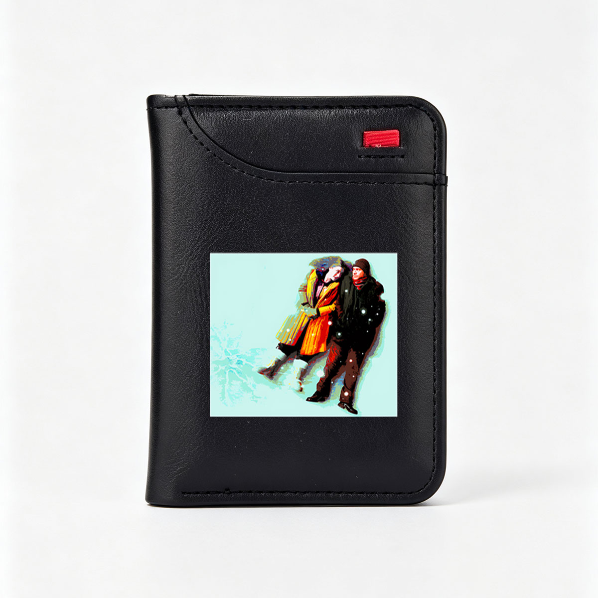 Couple in Winter Coats Walking in Snowy Scene - Vertical Style Wallet