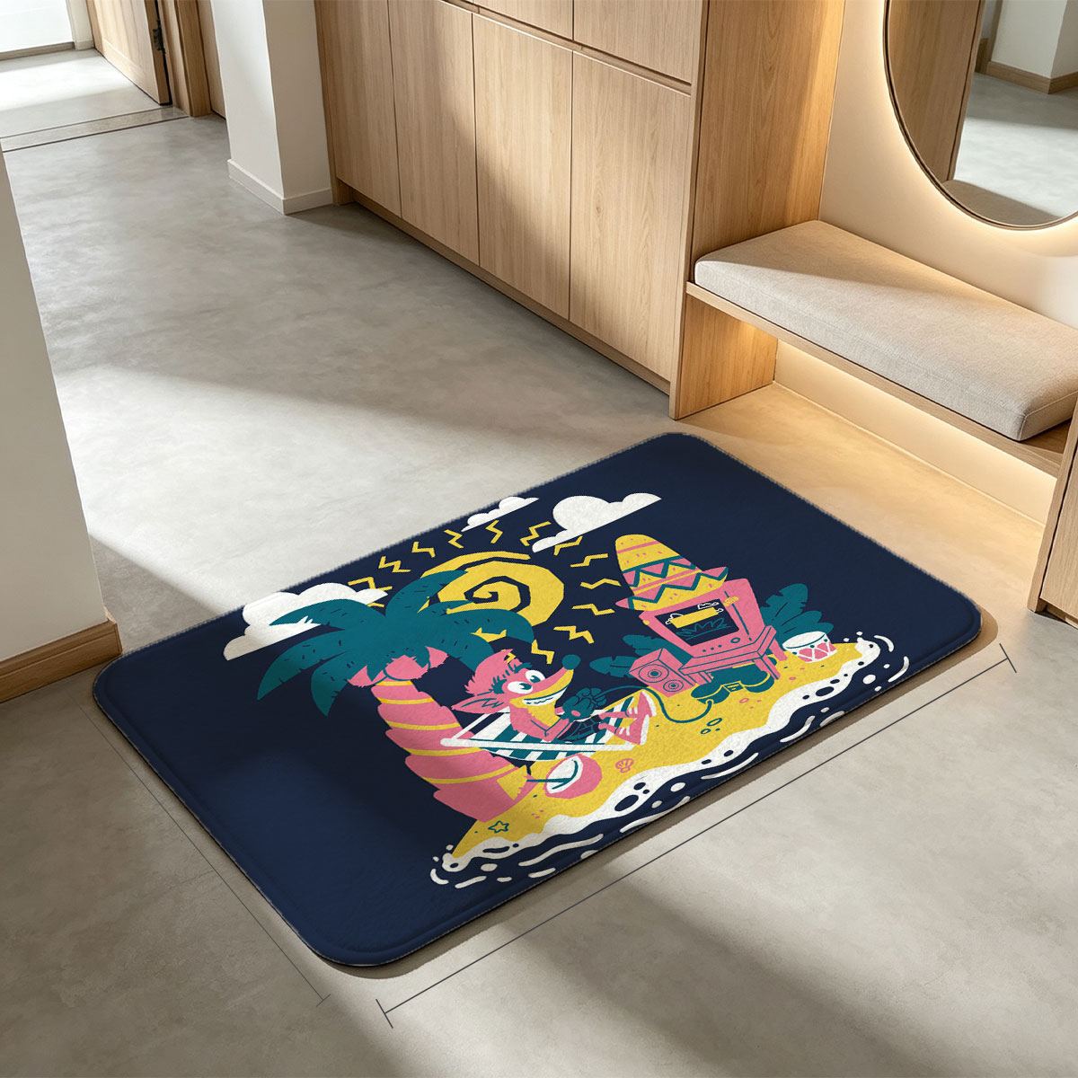 Crash Bandicoot on a Tropical Island with DJ Setup - Flannel floor mat