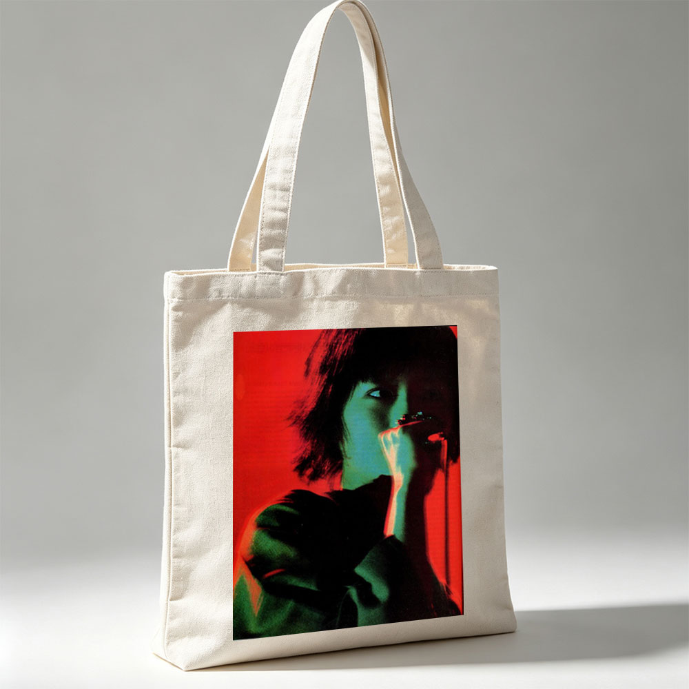 Siouxsie Sioux Singing Into Microphone on Red Background - Canvas tote bags